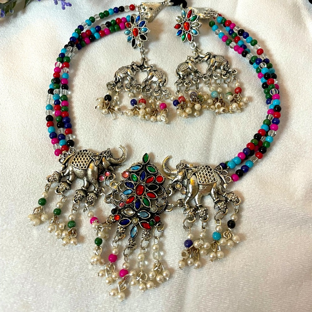 Multi-Color Beaded Rajistani Style Elephant Set